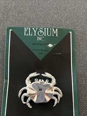Elysium Sterling Silver Crab Brooch with Green Accents